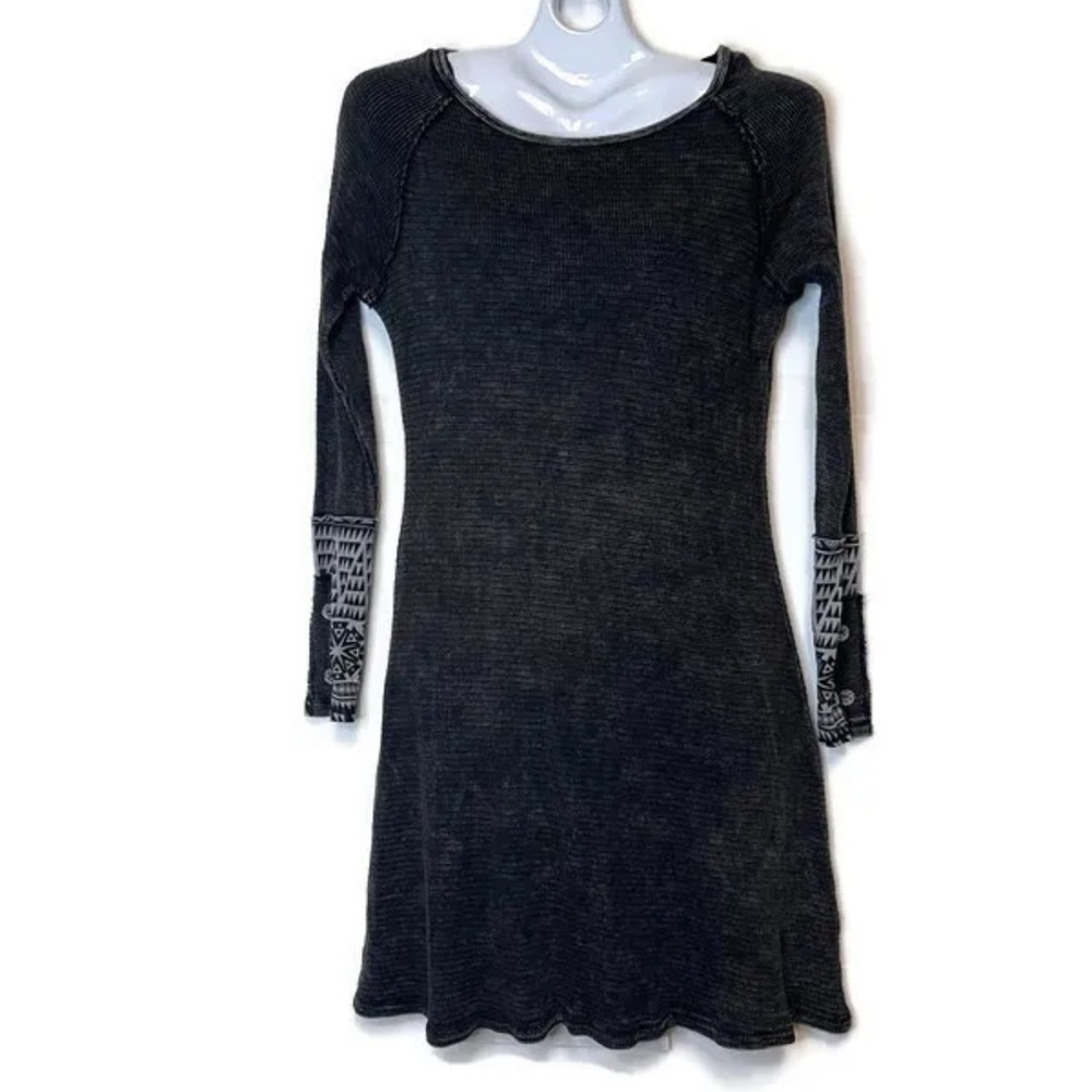 Able Dress M Gray Aztec Waffleknit Long Sleeve Stretch